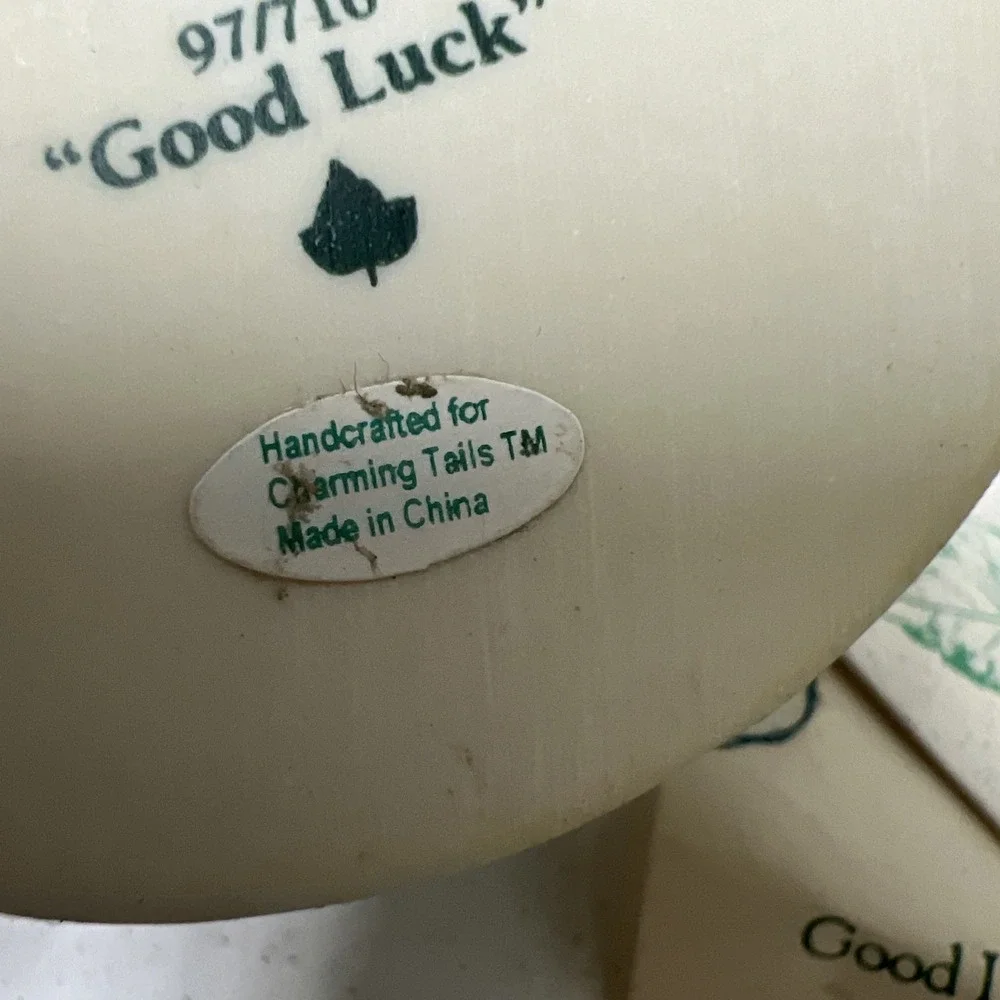 Charming Tails Fitz & Floyd "Good Luck" Mouse 4 Leaf Clover Shamrocks Figurine - Picture 14 of 14